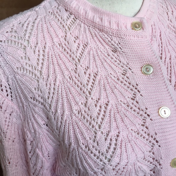 Vintage Cuddle Knits Baby Pink Shell Pattern Relaxed Fit Cardigan Sweater M L - Picture 4 of 10